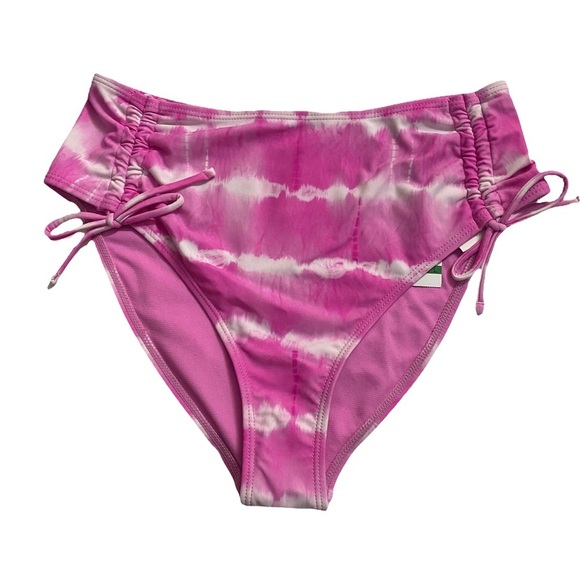 California Waves Pink Tie Dye High Waist Bikini Swim Bottoms Juniors Large L - Picture 2 of 15